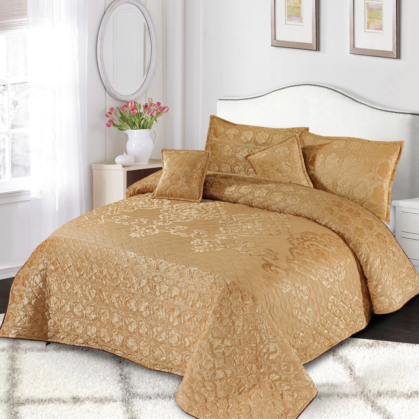 5Pcs King Size Plachi Bed Spread Set - Dusky Bloom
