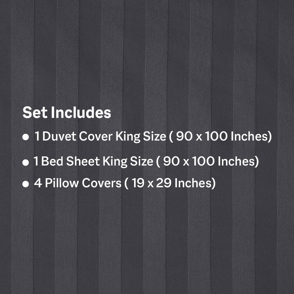 6Pcs Satin Stripes Duvet Cover Set - Grey