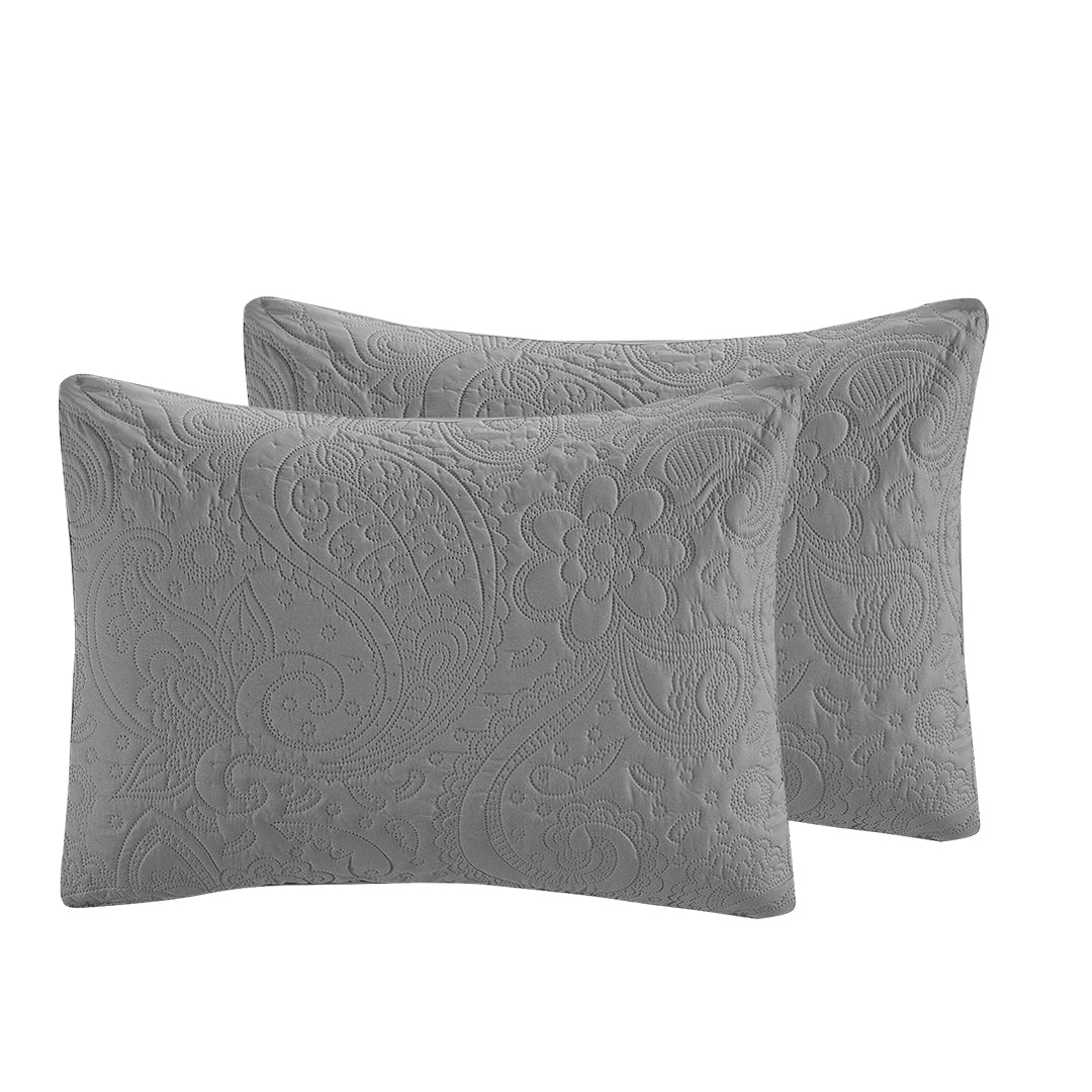 Floral - 3Pcs King Size Quilted Bedspread Set - Silver