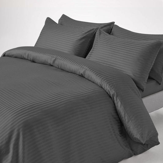 6Pcs Satin Stripes Duvet Cover Set - Grey