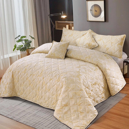 5Pcs King Size Plachi Bed Spread Set - Luxor Floral Beige