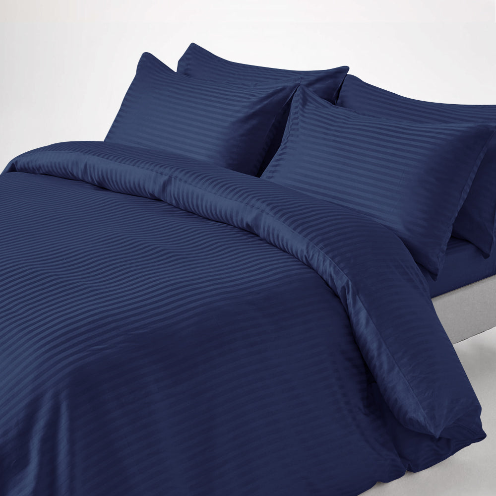 6Pcs Satin Stripes Duvet Cover Set - Navy