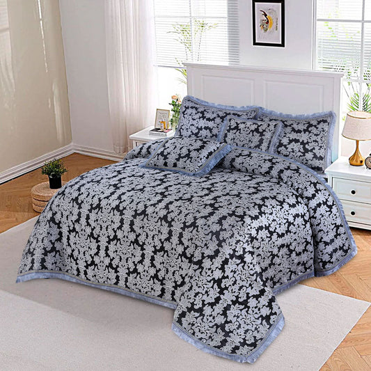 5Pcs Plachi Bed Sheet Set - Black Floral