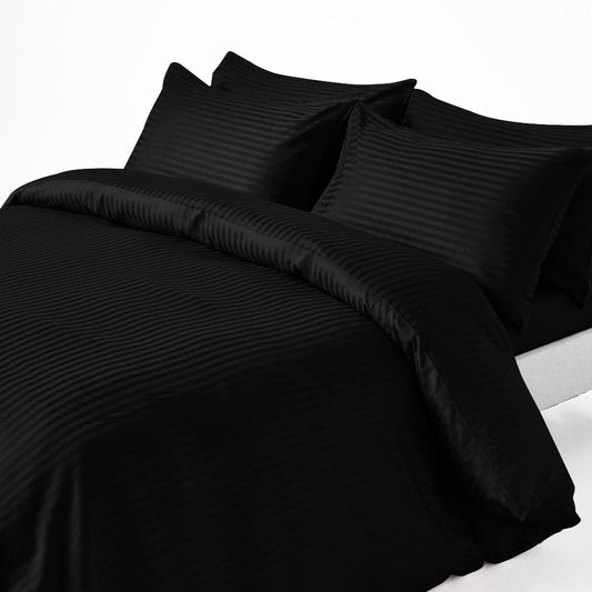 6Pcs Satin Stripes Duvet Cover Set - Black