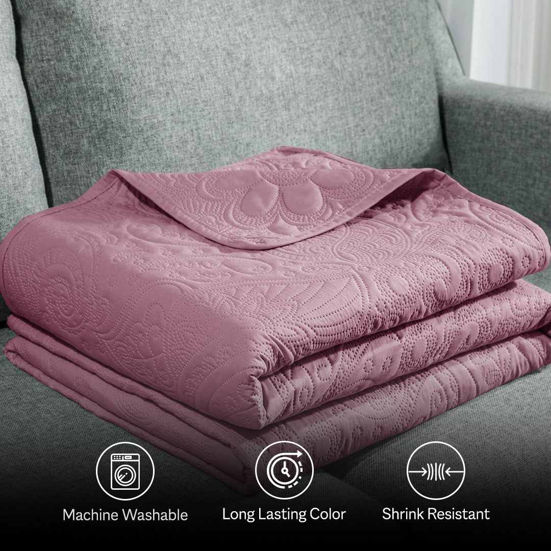 Floral - 3Pcs King Size Quilted Bedspread Set - Barbie Pink