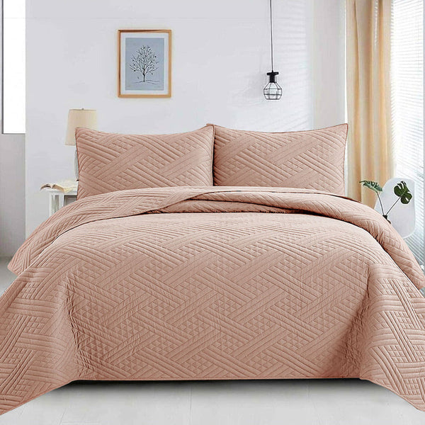 LineFusion Peach - 3Pcs King Size Quilted Bed Spread Set