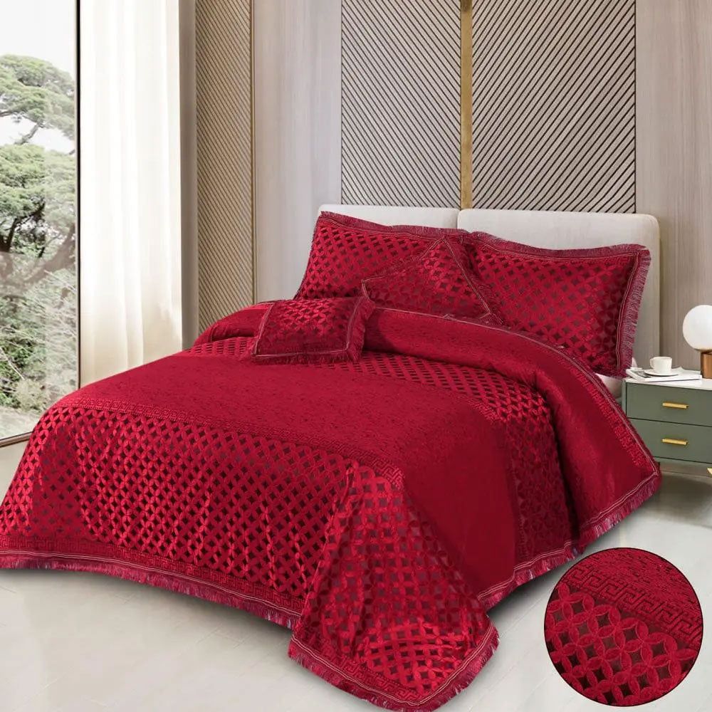 5Pcs Plachi Bed Sheet Set - Maroon