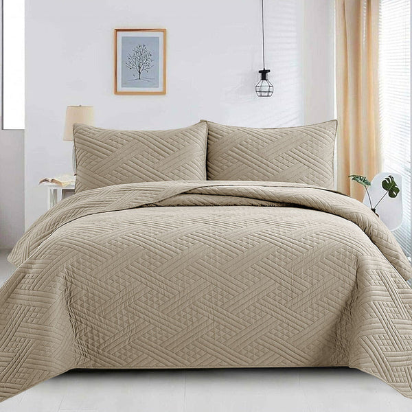 LineFusion Beige - 3Pcs King Size Quilted Bed Spread Set