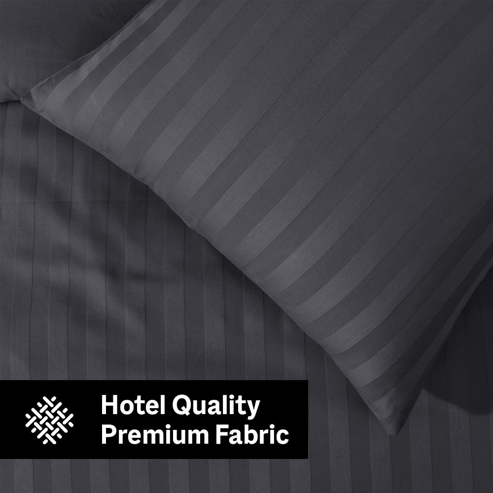 6Pcs Satin Stripes Duvet Cover Set - Grey