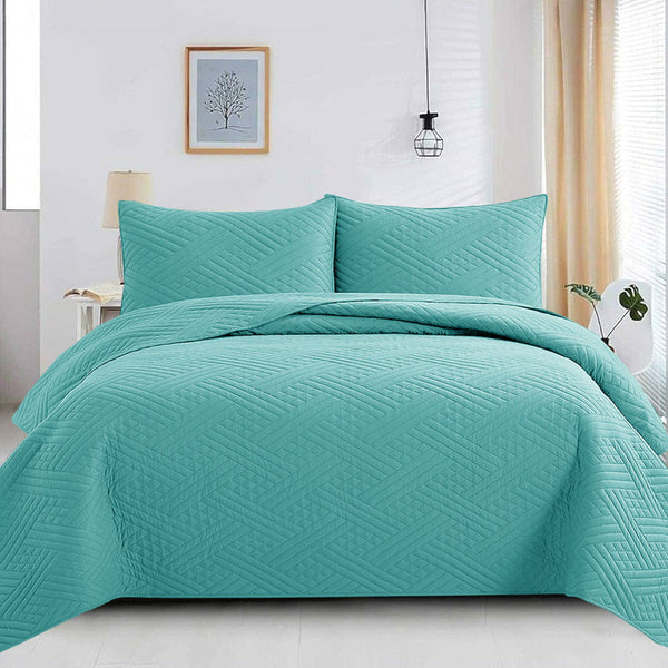 LineFusion Teal - 3Pcs King Size Quilted Bed Spread Set