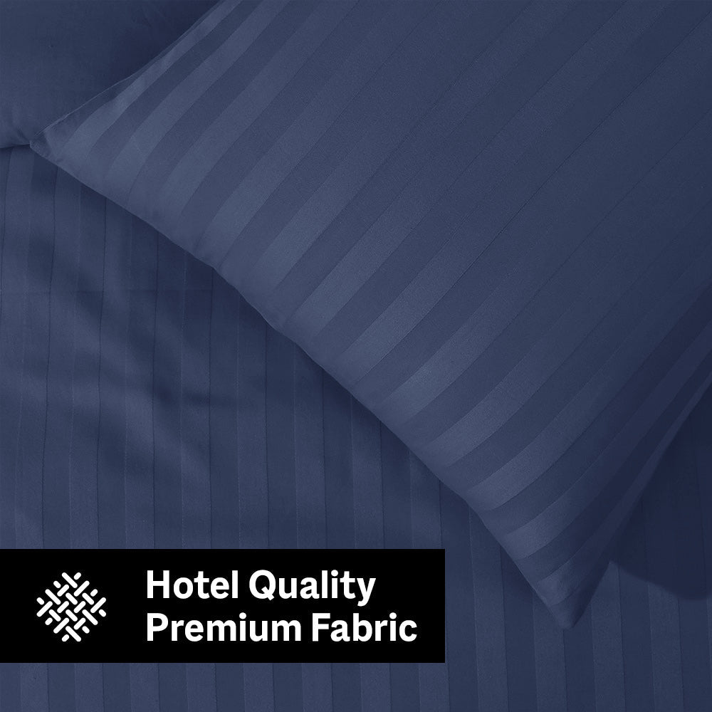 6Pcs Satin Stripes Duvet Cover Set - Navy