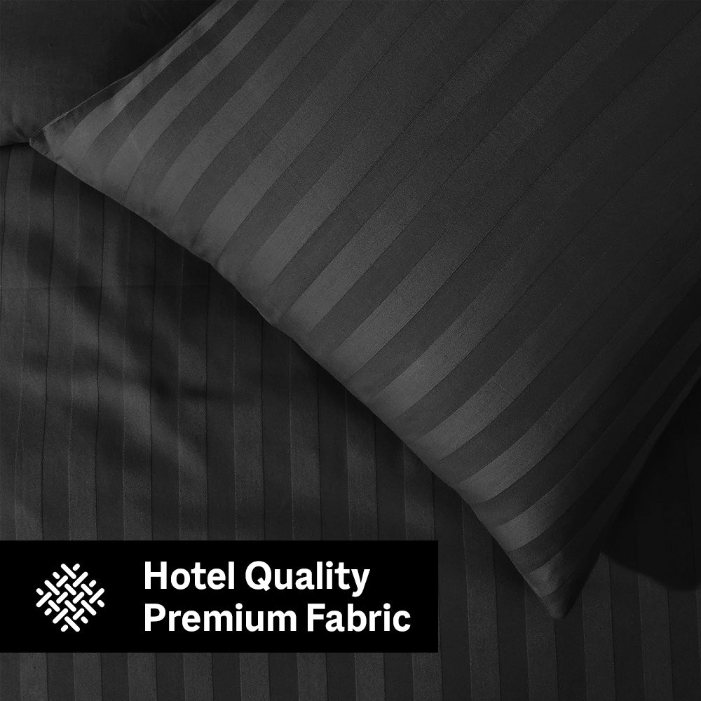 6Pcs Satin Stripes Duvet Cover Set - Black