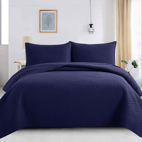LineFusion Navy - 3Pcs King Size Quilted Bed Spread Set