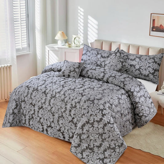 5Pcs King Size Plachi Bed Spread Set - Damascus Grey