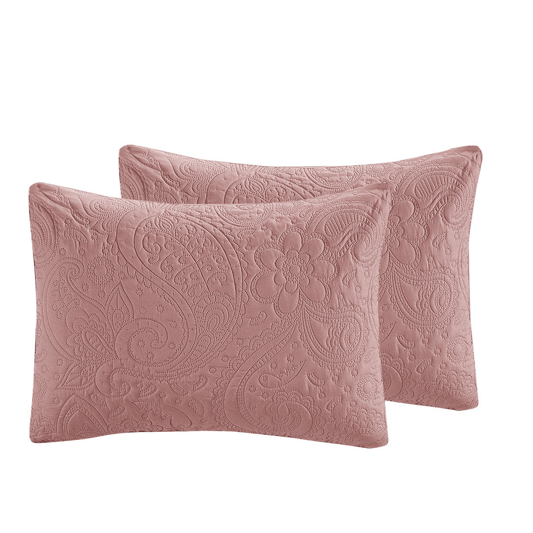 Floral - 3Pcs King Size Quilted Bedspread Set - Baby Pink