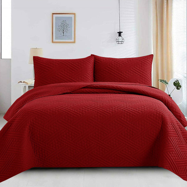 LineFusion Red - 3Pcs King Size Quilted Bed Spread Set