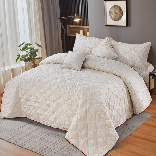 5Pcs King Size Plachi Bed Spread Set - LilyNest Beige