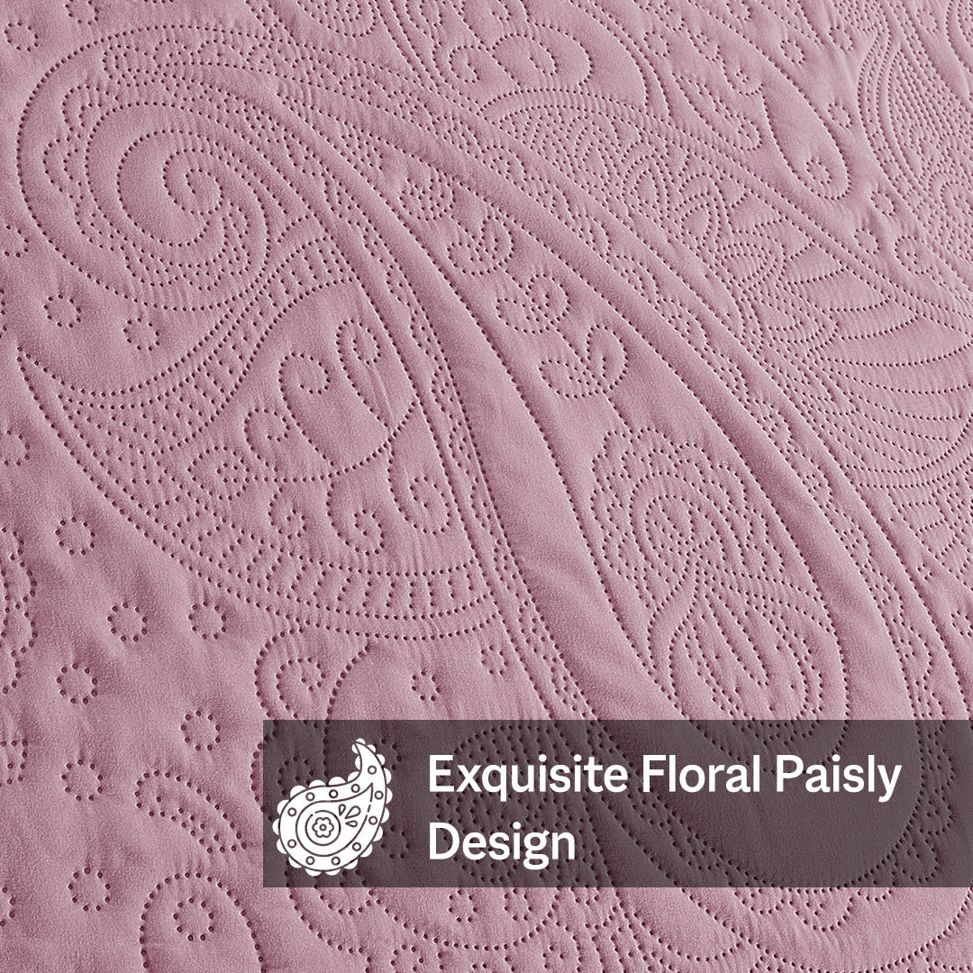 Floral - 3Pcs King Size Quilted Bedspread Set - Barbie Pink