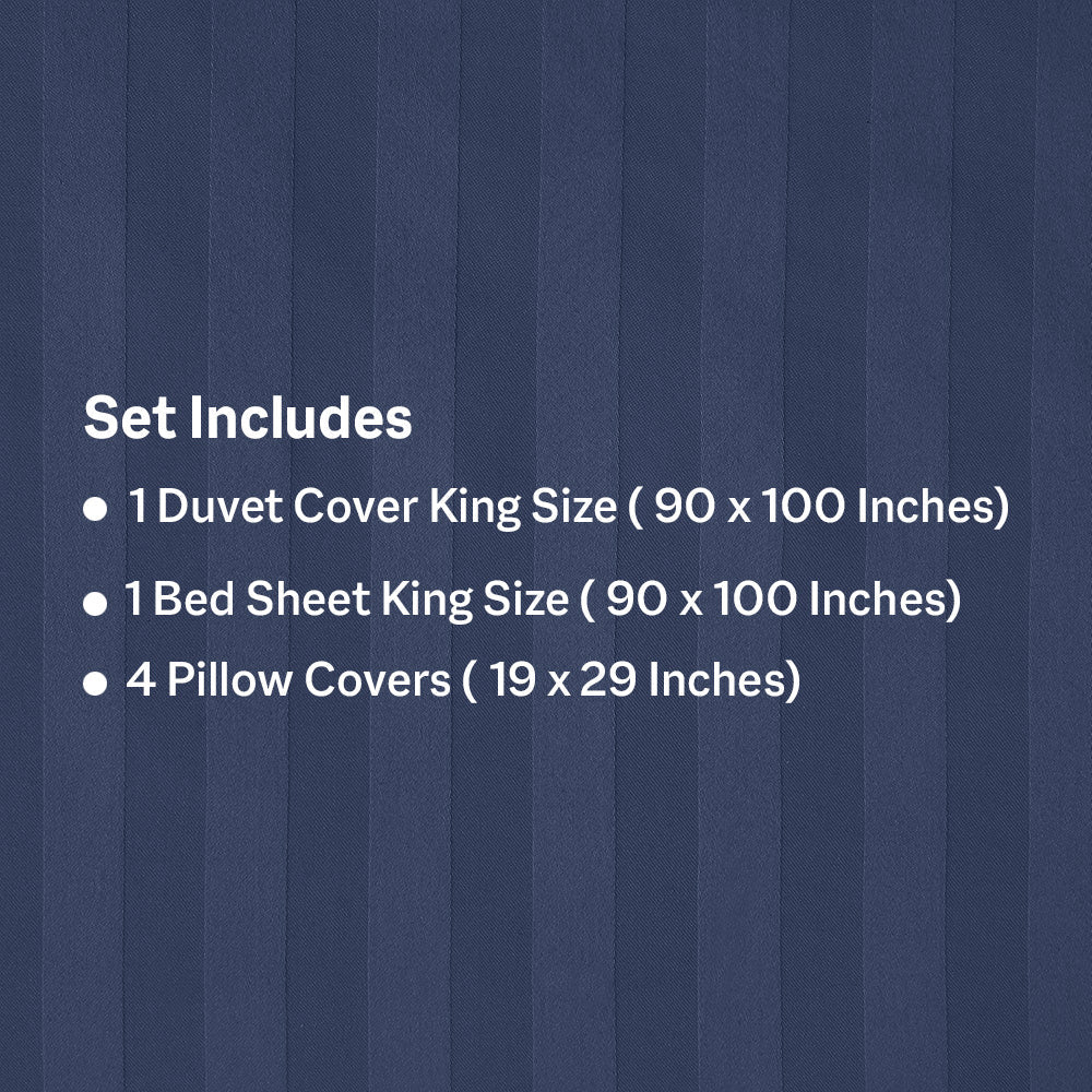 6Pcs Satin Stripes Duvet Cover Set - Navy