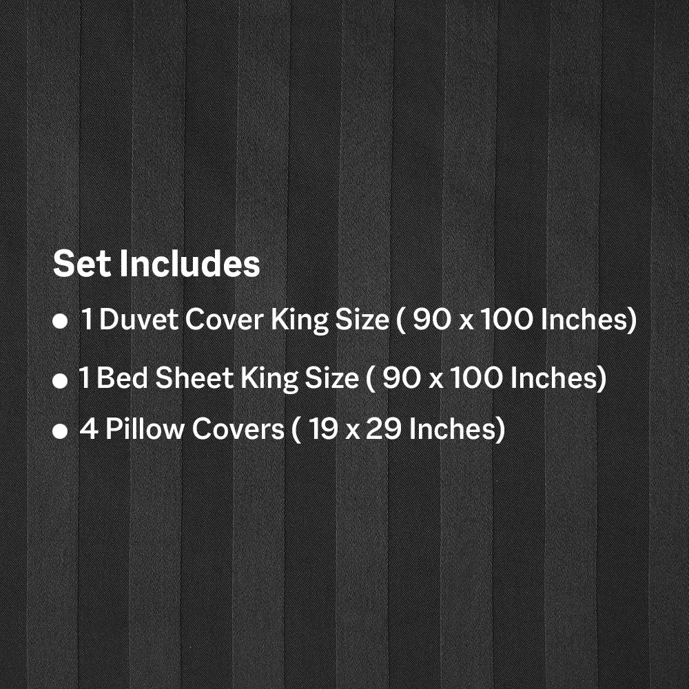 6Pcs Satin Stripes Duvet Cover Set - Black