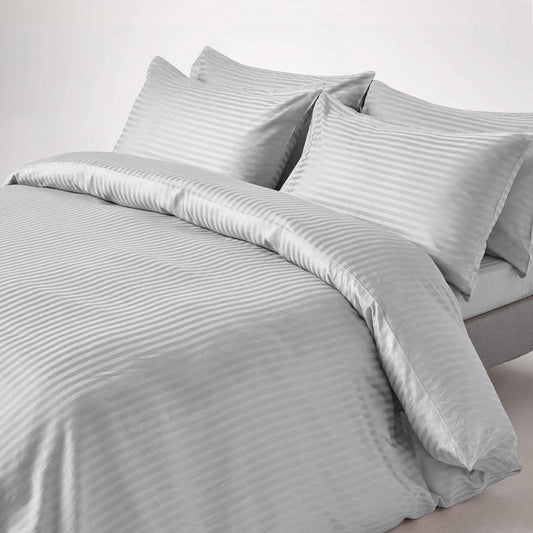 6Pcs Satin Stripes Duvet Cover Set - Silver