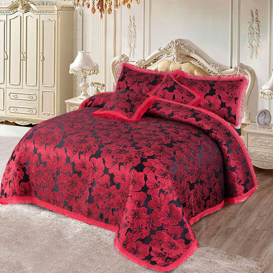 5Pcs Plachi Bed Sheet Set - Maroon Damask