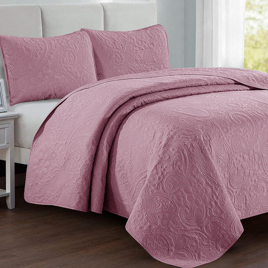 Floral - 3Pcs King Size Quilted Bedspread Set - Barbie Pink