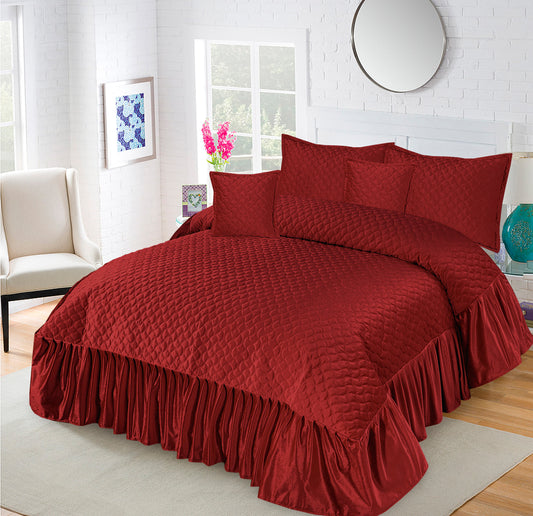 5Pcs Velvet Quilted Bedding Set - Maroon