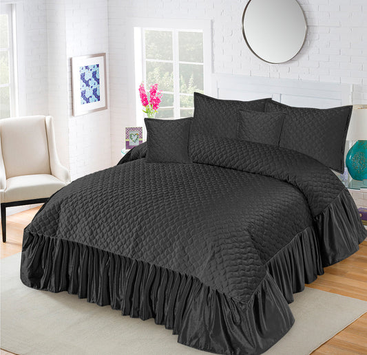 5Pcs Velvet Quilted Bedding Set - Black