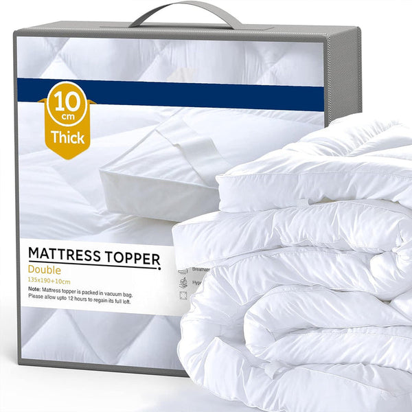 Square Box Quilted Mattress Topper with Elastic Straps