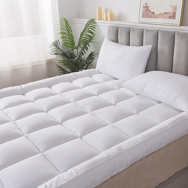 Square Box Quilted Mattress Topper with Elastic Straps